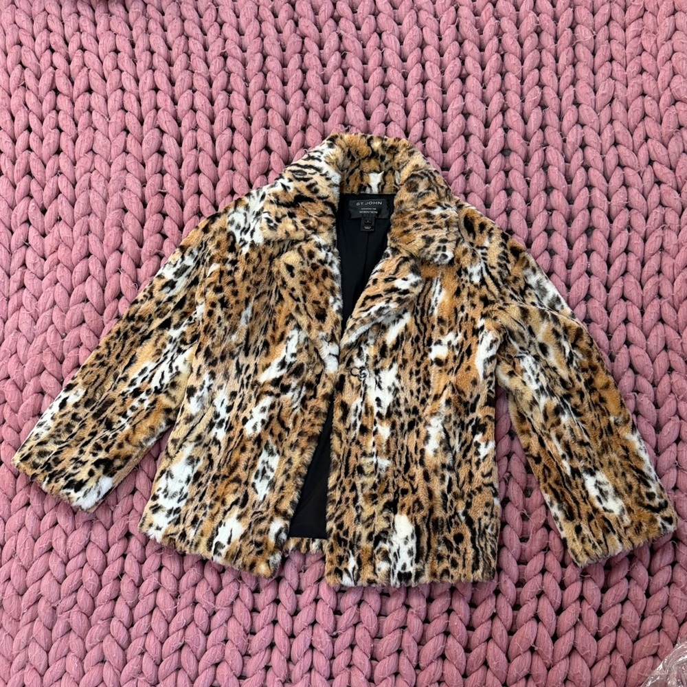 St. John Tiger Leopard print Faux Fur Jacket
